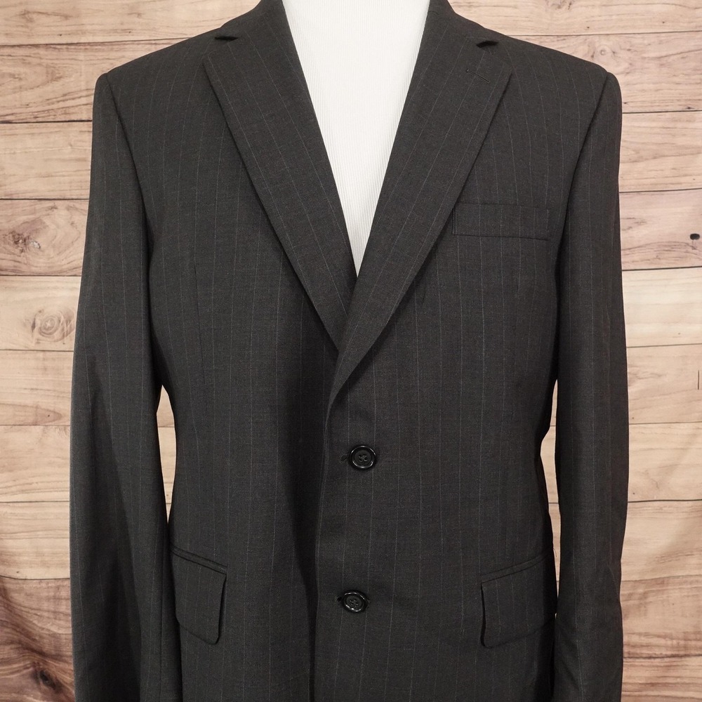 Jos. A. Bank Suit Jacket Mens 42R Gray Pinstripe Wool 2 Button Notch Lapel Lined